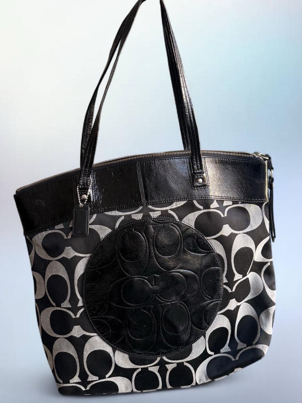 Y2K 2000s Coach CC Monogram Signature Laura Jacquard Tote Shoulder Bag